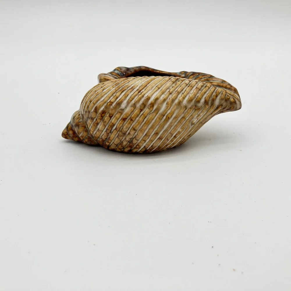 Vintage Ceramic Conch Shell Planter Vase 4.5in Brown Coastal Home Decor